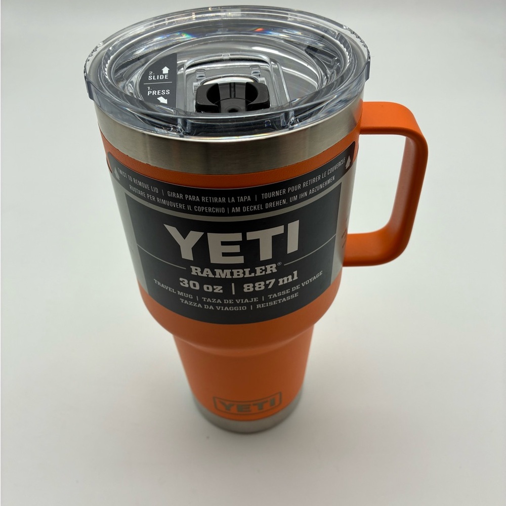 Yeti Rambler 30 oz Travel Mug in Orange with Handle